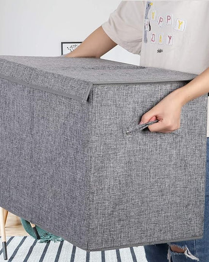 popoly Large Toy Box Chest with Lid, Collapsible Sturdy Toy Storage Organizer Boxes Bins Baskets for Kids, Boys, Girls, Nursery, Playroom, 25"x13" x16" (Linen Gray) - LeafyLoom