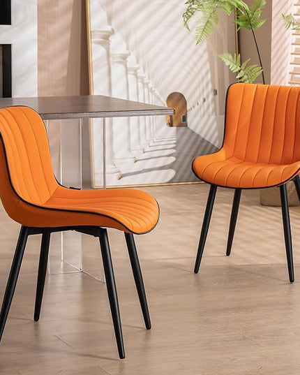 YOUNUOKE Orange Dining Chairs Set of 2 Upholstered Mid Century Modern Kitchen Chair Armless Faux Leather Accent Guest Side Chair with Back and Metal Legs for Living Reception Waiting Room Bedroom - LeafyLoom