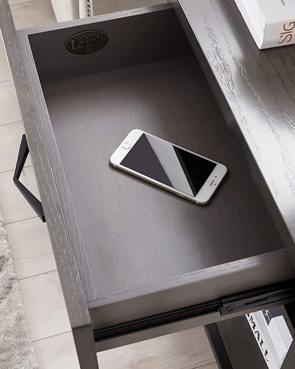 Leick Home 23022 Chisel & Forge One Drawer Nightstand with Shelf, Gray/Matte Black - LeafyLoom