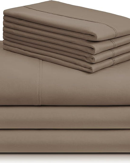 LuxClub 7 PC Split King Sheet Set, Breathable Luxury Bed Sheets, Deep Pockets 18" Eco Friendly Wrinkle Free Cooling Sheets Machine Washable Hotel Bedding Silky Soft - Dark Khaki Split King - LeafyLoom
