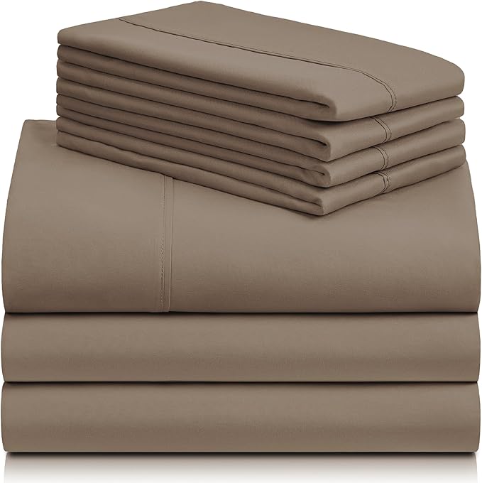 LuxClub 7 PC Split King Sheet Set, Breathable Luxury Bed Sheets, Deep Pockets 18" Eco Friendly Wrinkle Free Cooling Sheets Machine Washable Hotel Bedding Silky Soft - Dark Khaki Split King - LeafyLoom