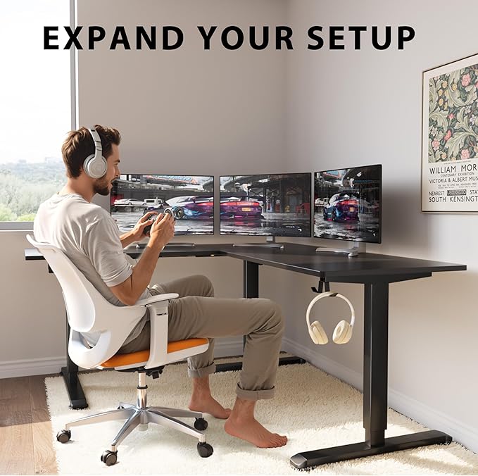 L-Shaped Electric Standing Desk, 63 x 48 Inches Height Adjustable Coner Table, Home Office Computer Workstation, Black, 63 x 48 Inch - LeafyLoom