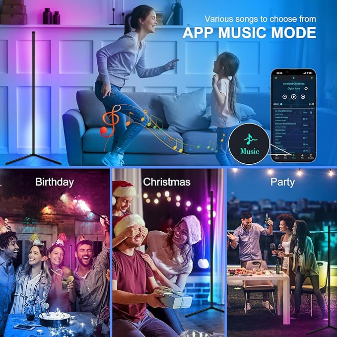 LED Corner Floor Lamp - Space with 16 Million Colors and 230 Dynamic Lighting Modes - App/Remote Control - Music Sync - Easy Installation - Perfect for Living, Gaming Room, and More (1) - LeafyLoom