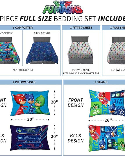 Franco Kids Bedding Super Soft Comforter and Sheet Set with Sham, 7 Piece Full Size, PJ Masks - LeafyLoom