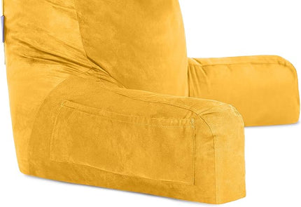 Husband Pillow XXL Cover Aspen - Reversible Micro Plush to Microsuede - Side and Back Pockets for The XXL Bed Rest Pillow - Convenient Handle for Carrying, Gold Rush - LeafyLoom