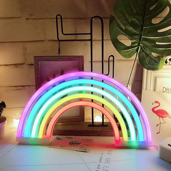 QiaoFei Rainbow Light Signs for Kids Gift LED Rainbow Neon Signs Rainbow Lamp for Wall Decor Bedroom Decorations Home Accessories Party Holiday Battery or USB Operated Table Night Lights - LeafyLoom