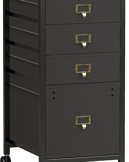 Vertical Mobile Filing Cabinet Fits A4 or Letter Size, Rustic Black - LeafyLoom