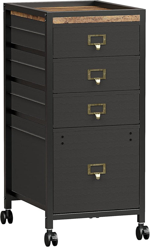 Vertical Mobile Filing Cabinet Fits A4 or Letter Size, Rustic Black - LeafyLoom