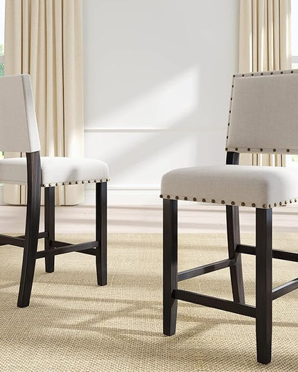 Rustic Style Wooden Counter Height 4 Upholstered Chairs, Long-Lasting Solid Rubber Rectangular Room, Kitchen, Small Place, 5 Piece Dining Table Set, Espresso 36 - LeafyLoom