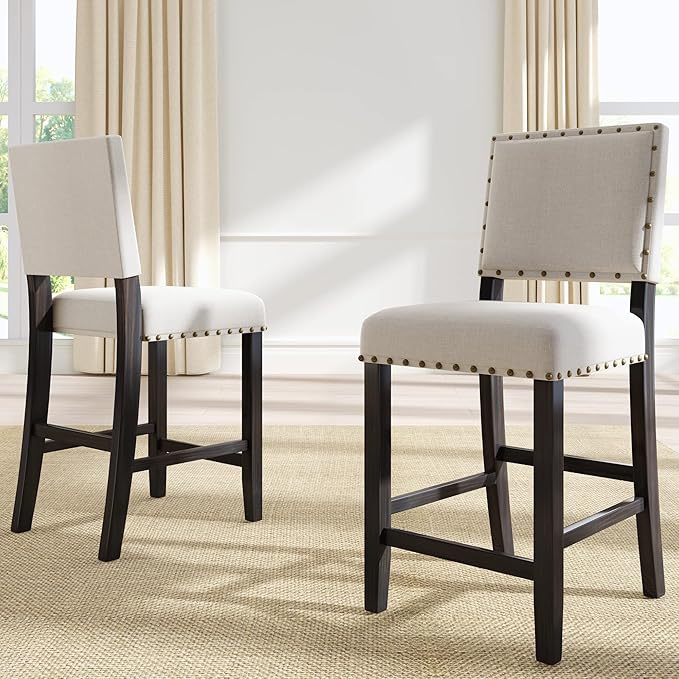 Rustic Style Wooden Counter Height 4 Upholstered Chairs, Long-Lasting Solid Rubber Rectangular Room, Kitchen, Small Place, 5 Piece Dining Table Set, Espresso 36 - LeafyLoom