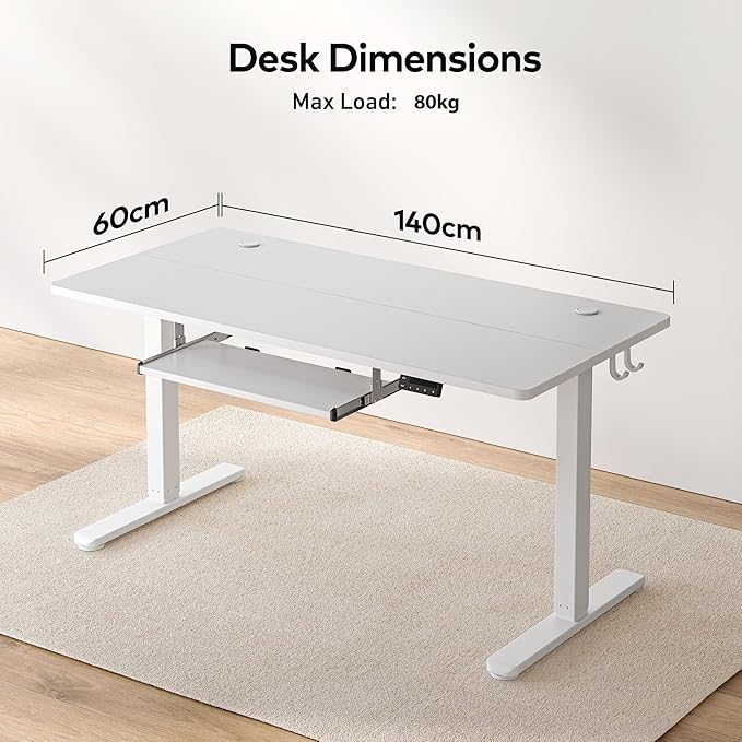 FEZIBO Standing Desk with Keyboard Tray, 55 × 24 Inches Electric Height Adjustable Desk, Sit Stand Up Desk, Computer Office Desk, White - LeafyLoom