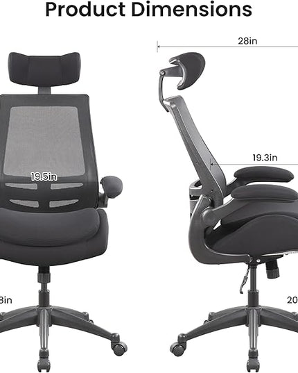 BOLISS 400lbs Ergonomic Mesh Office Chair, High Back Desk Chair - Adjustable Headrest with Flip-Up Arms, Tilt Function, Lumbar Support and Swivel Computer Task Chair -Black - LeafyLoom