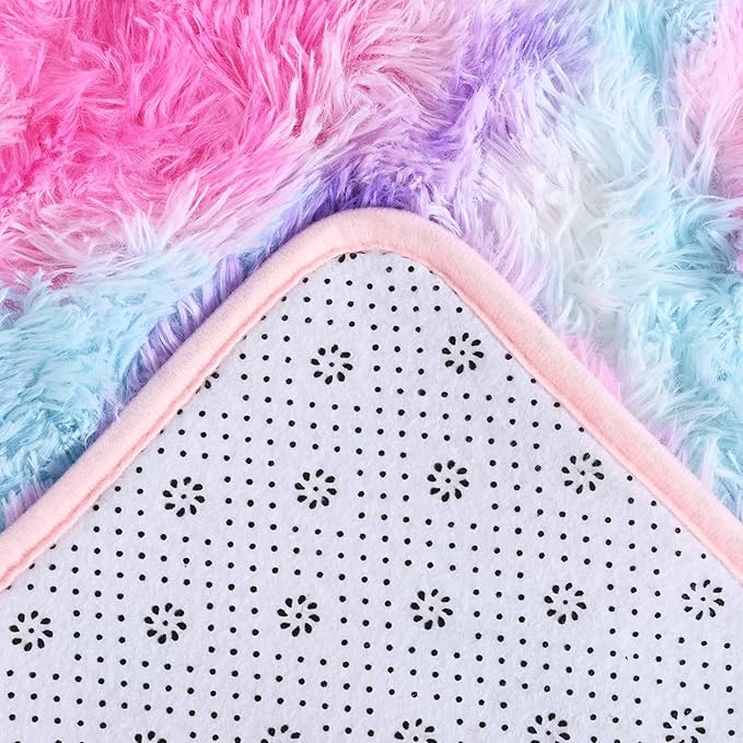 AROGAN Soft Rainbow Area Rugs for Girls Room 2x4 Feet, Fluffy Girls Bedroom Rugs, Princess Rug, Cute Colorful Carpet for Kids Teens Nursery Toddler (Hot Pink) - LeafyLoom