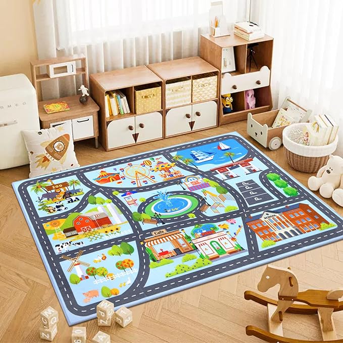 HEBE Kids Play Rug 3'4"x5' ABC Alphabet Numbers Shapes Educational Kid Area Rug Washable Baby Crawling Mat Non Slip Kid Play Mat Carpet for Girl Boy Bedroom Playroom - LeafyLoom