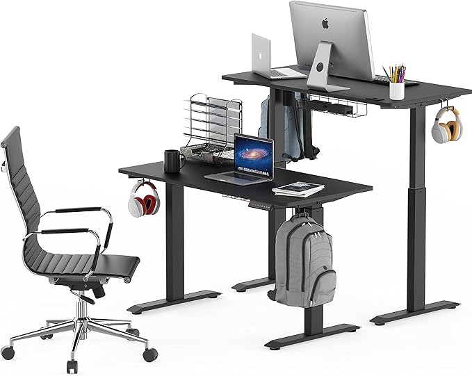 SHW Memory Preset Electric Height Adjustable Standing Desk, 48 x 24 Inches, Black - LeafyLoom