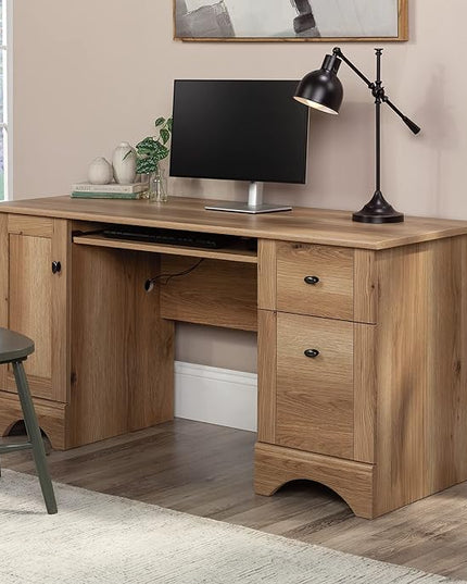 Sauder Miscellaneous Office Computer Desk with Drawers, L: 59.45" x W: 23.47" x H: 29.02", Timber Oak finish - LeafyLoom