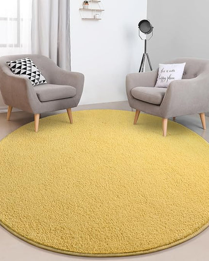 Round Area Rugs for Bedroom Living Room, 4x4 Yellow Super Soft Comfy Thickened Memory-Foam Indoor Circle Carpets, Modern Aesthetic Minimalist Carpet for Boys Girls Adults Nursery Home Décor - LeafyLoom