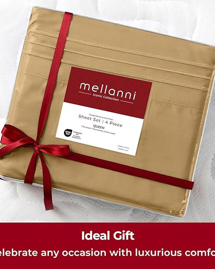 Mellanni Twin Sheets Set - 3 PC Iconic Collection Bedding Sheets & Pillowcases - Hotel Luxury, Extra Soft, Cooling Bed Sheets - Deep Pocket up to 16 inch (Twin, Gold) - LeafyLoom
