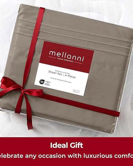 Mellanni Twin XL Sheets Set - 4 Piece Iconic Collection Bedding Sheets & Pillowcases - Soft, Cooling Bed Sheets - Deep Pocket up to 16 inch - 4 PC (Twin Extra Long, Dark Taupe w/Extra Pillow Case) - LeafyLoom