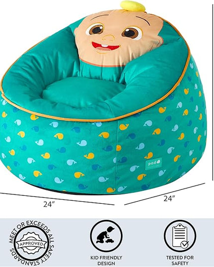 Idea Nuova Cocomelon Hillside by pod Kids Plush Bean Bag Chair, 24"x24"x25,Ages 3+ - LeafyLoom
