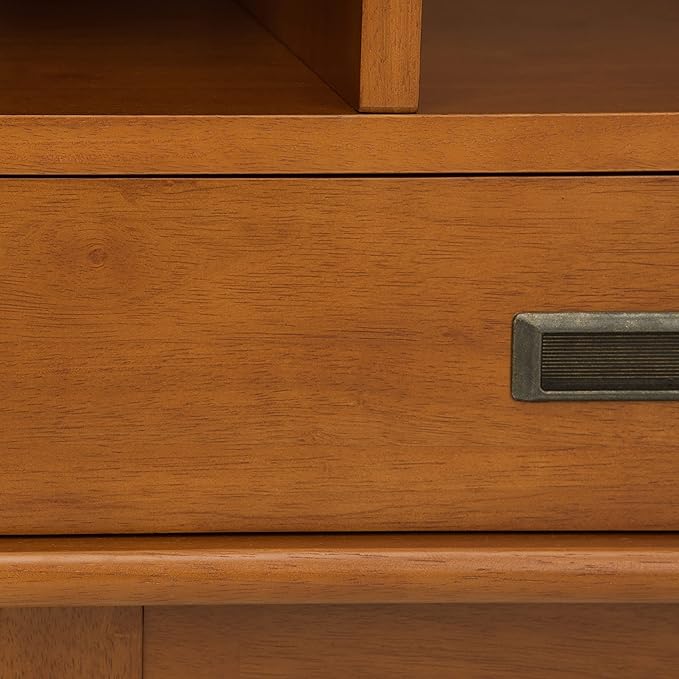 SIMPLIHOME Draper SOLID HARDWOOD 22 Inch Mid Century Modern Bookcase and Storage Unit in Teak Brown, For the Living Room, Study Room and Office - LeafyLoom