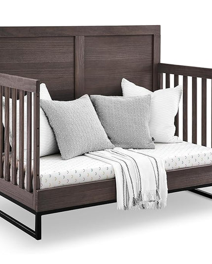 Simmons Kids Foundry 6-in-1 Convertible Baby Crib, Rustic Grey with Matte Black - LeafyLoom