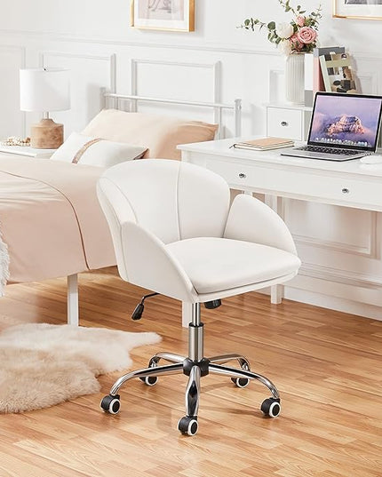 Yaheetech Cute Petal Desk Chair Home Office Swivel Upholstered Leather Makeup Vanity with Armrests for Bedroom Modern Computer Rolling Women White - LeafyLoom