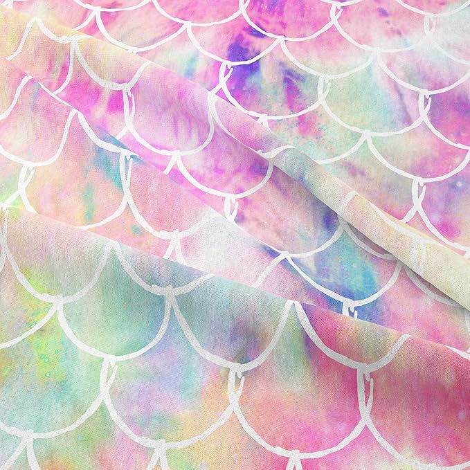 NINENINE Mermaid Comforter Bedding Set,Girls Twin Size Bedding Set,Mermaid Bedding Set,Rainbow Scales Bedding Sets with 1Comforter 1Pillowcase - LeafyLoom