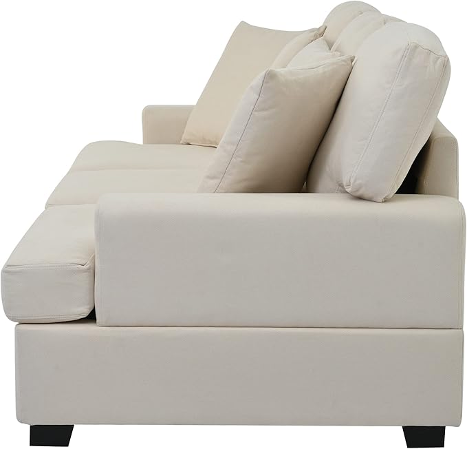 Wider 3 Seater Linen Upholstery Cushions Sofa Couch, Modern Deep Seat Sleeper Daybed Sofa&Couch with 4 Comfortable Pillows Perfect for Home Office Apartment Compact Living Room, 88.5", Grey-346 - LeafyLoom