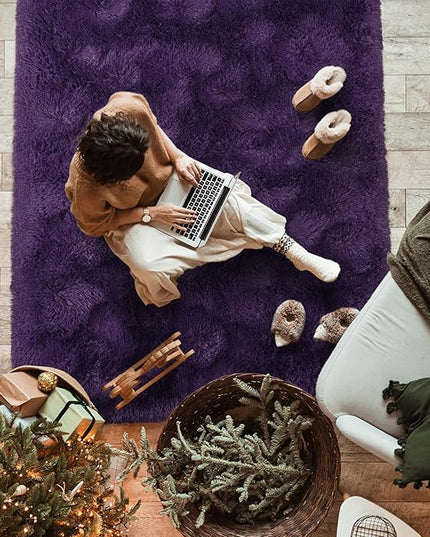 Softlife Ultra Soft Fluffy Area Rugs for Bedroom, Girls and Boys Room Kids Room Nursery Rug, 3 x 5 Feet Shaggy Fur Indoor Plush Modern Floor Carpet for Living Room Christmas Decor, Dark Purple - LeafyLoom