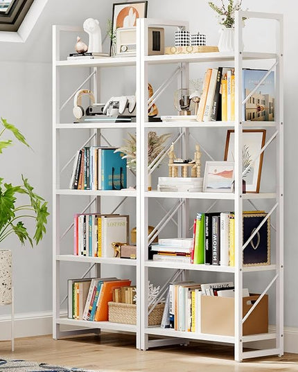 DWVO 5 Tier Bookshelf, White Book Shelf Modern Bookcase, Display Rack Book Storage Organizer for CD/Movie/Book, Bookshelves for Bedroom Office Living Room, White - LeafyLoom