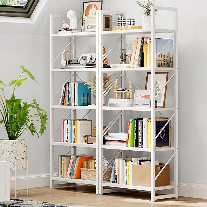 DWVO 5 Tier Bookshelf, White Book Shelf Modern Bookcase, Display Rack Book Storage Organizer for CD/Movie/Book, Bookshelves for Bedroom Office Living Room, White - LeafyLoom
