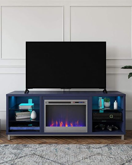 Ameriwood Home Lumina Fireplace TV Stand, Deluxe 70", Navy - LeafyLoom