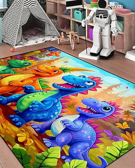 Dinosaur Rug for Boys Room - Colorful Cute Dino Rug for Room Kids Carpet for Bedroom Boys Bedroom Rug Cartoon Dinosaur Rug Cute Dinosaur Rugs for Boys Bedroom,5'×7' - LeafyLoom