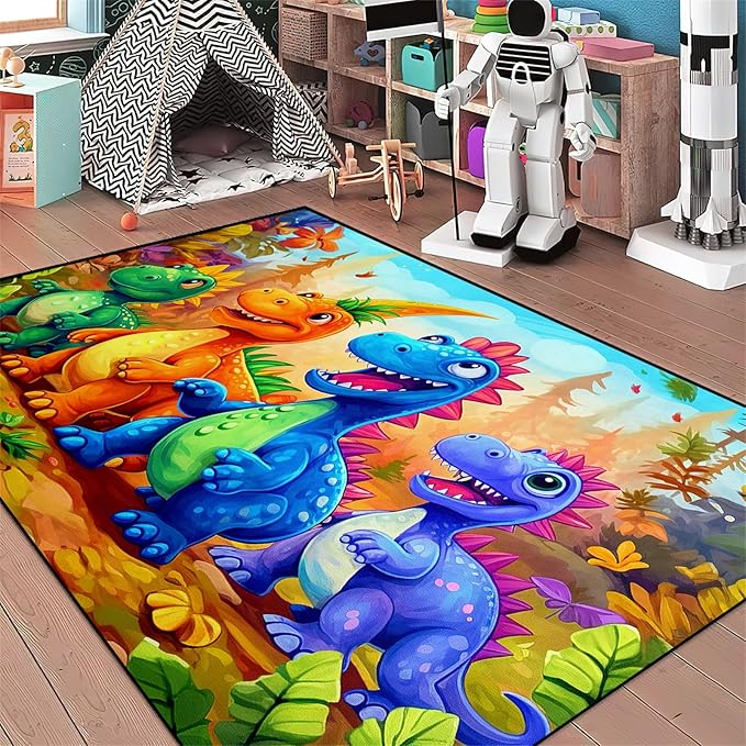 Dinosaur Rug for Boys Room - Colorful Cute Dino Rug for Room Kids Carpet for Bedroom Boys Bedroom Rug Cartoon Dinosaur Rug Cute Dinosaur Rugs for Boys Bedroom,5'×7' - LeafyLoom