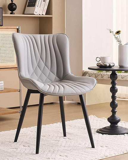 YOUTASTE Grey Dining Chairs Set of 2 Faux Leather Upholstered Kitchen Dining Room Chairs Mid Century Modern Metal Legs Chairs High Back for Kitchen Restaurant Living Room Bedrooms - LeafyLoom