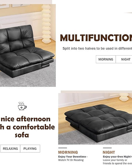 Futon Sofa Bed, Memory Foam Futon Sleeper Sofa Loveseat Convertible Couch Bed for Small Compact Living Spaces,Apartment,Black Leather - LeafyLoom