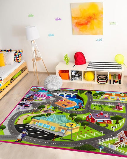 Gertmenian Disney Minnie Mouse Happy Helpers Road Play Area Rug for Children | Kids Home Decor for Girls & Boys | 4x6 Large, Multi, 27058 - LeafyLoom