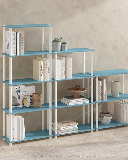 Furinno Turn-N-Tube 3-Tier Multipurpose Compact Display Rack, Shelving Unit, Bookcase, Light Blue/White - LeafyLoom
