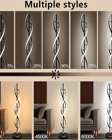 Spiral Floor Lamp 53 inch, with Remote Control Three Color Dimmable Standing Lamps, Modern Creative Pole Lamp, 36W Floor Lamps for Living Room, Bedroom, Office, Study Light（Black） - LeafyLoom