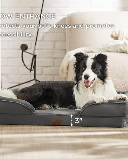 Bedsure Orthopedic Dog Bed for Large Dogs - Big Washable Dog Sofa Beds Large, Supportive Foam Pet Couch Bed with Removable Washable Cover, Waterproof Lining and Nonskid Bottom, Dark Grey BEDSURE
