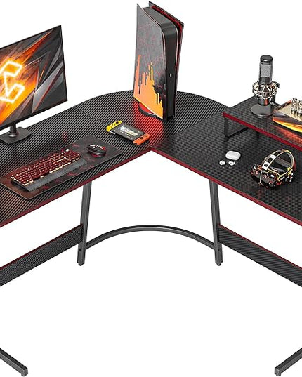BANTI L Shaped Gaming Computer Office Desk, 47" Corner Desk with Monitor Stand for Home Office Study Writing Workstation, Black - LeafyLoom