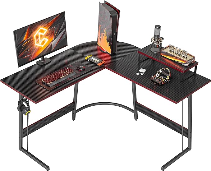 BANTI L Shaped Gaming Computer Office Desk, 47" Corner Desk with Monitor Stand for Home Office Study Writing Workstation, Black - LeafyLoom