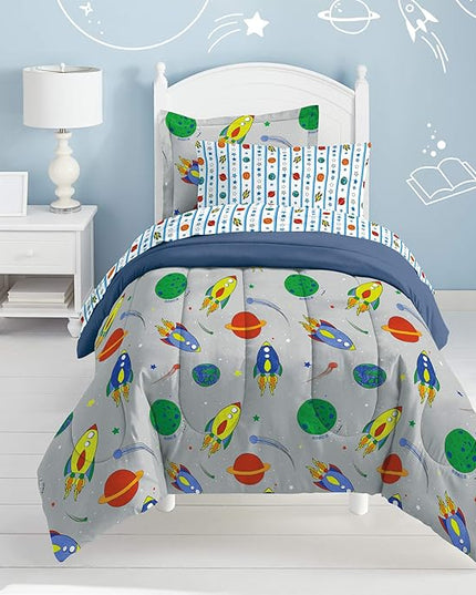 Dream Factory Space Rocket Ultra Soft Microfiber Comforter Set, Multi-Colored, Twin,2A745901MU - LeafyLoom