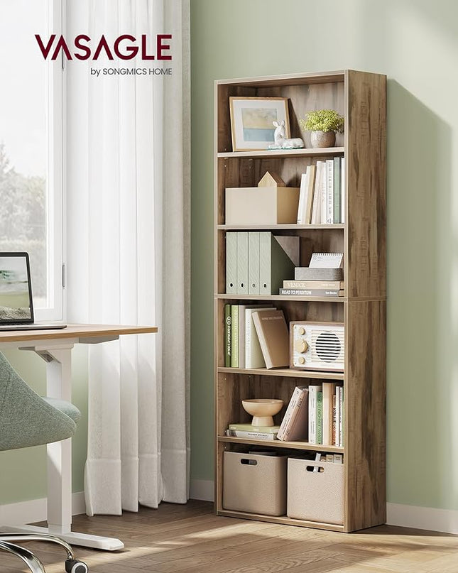 VASAGLE Bookshelf, 23.6 Inches Wide, 6-Tier Open Bookcase with Adjustable Storage Shelves, Floor Standing Unit, Camel Brown ULBC166T50 - LeafyLoom