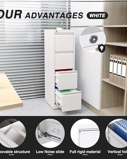 4 Drawer File Cabinet, Office Filing Cabinet with Lock/Drawer, Metal Vertical File Storage Cabinet for A4 Letter/Legal Size, 14.96" W x 17.72" D x 52.36" H, Assembly Required - LeafyLoom