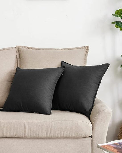 Jeanerlor Set of 2 Decorative 26"x26" Cotton Linen Chair Throw Pillow Case Green for Sofa Durable Classy, Comfortable Cushion Cover for Coffee Shop/Bar (65 x 65cm) Black - LeafyLoom