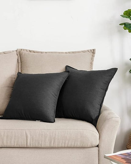 Jeanerlor Pack of 2 24 x 24 Inch Cotton Linen Soft Soild Decorative Square Throw Pillow Covers Green Cushion Case Set for Bedroom/Sofa/Car 60 x 60 cm, Black - LeafyLoom