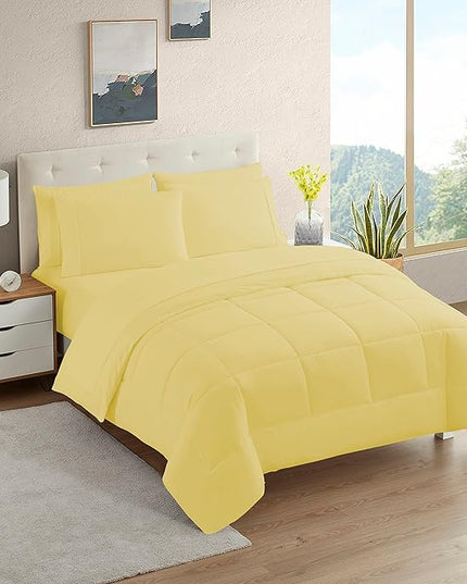 Dorm Room Essentials College Bedding Comforter Set 7 Piece Full Size Bed in a Bag for College Students Boys and Girls, Full, Yellow - LeafyLoom