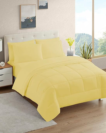 Dorm Room Essentials College Bedding Comforter Set 5 Piece Twin Size Bed in a Bag for College Students Boys and Girls, Twin, Yellow - LeafyLoom